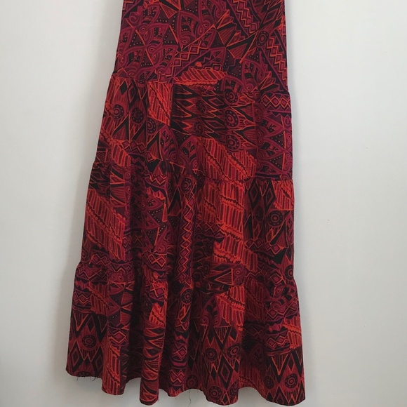 R & K Originals Dropped Waist Red & Black Tribal Print Maxi Dress 10 - Picture 3 of 9